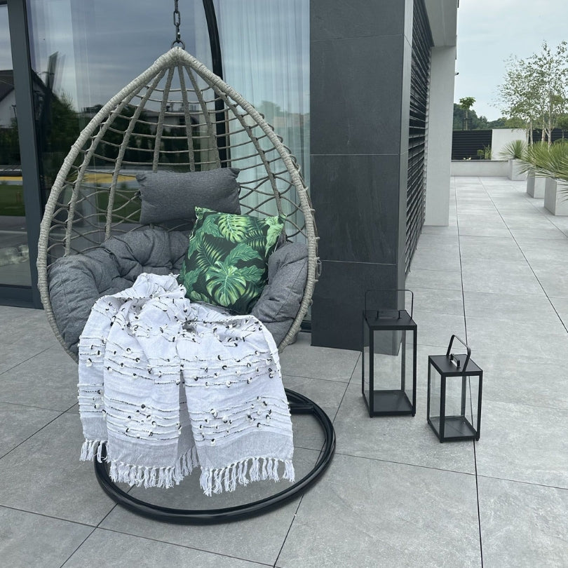 Luxe Hangstoel | Incl.Standaard & Kussens | Lichtgrijs