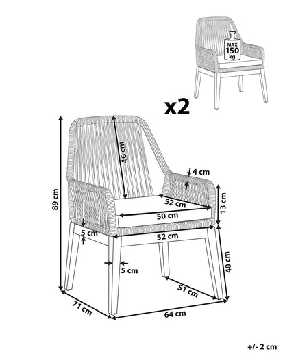 Set van 2 Buitenstoelen | UV-bestendig | Incl. Kussens